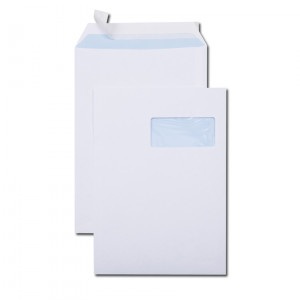 Boîte de 250 pochettes blanches C4 229x324 90 g/m² fenêtre 110X50 bande de protection